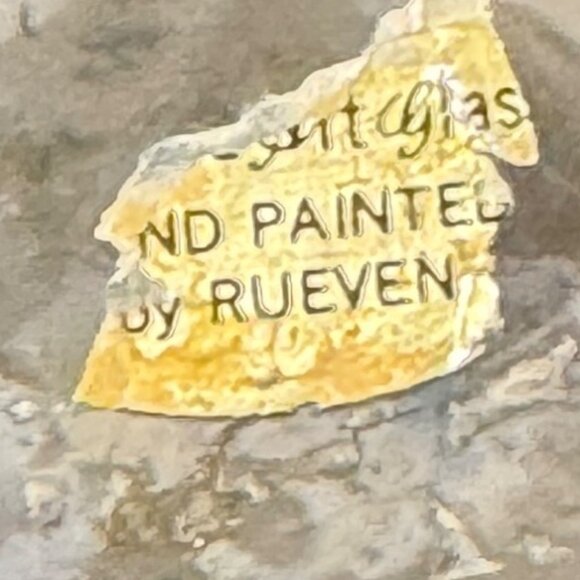 Hand Painted Rueven Orange Blues Art Glass Vase Multicolor Swirl Design 5" tall - Picture 5 of 6